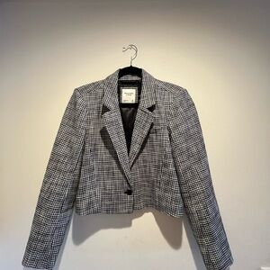 Abercrombie & Fitch Black and White Cropped Blazer Tailored Suit Jacket